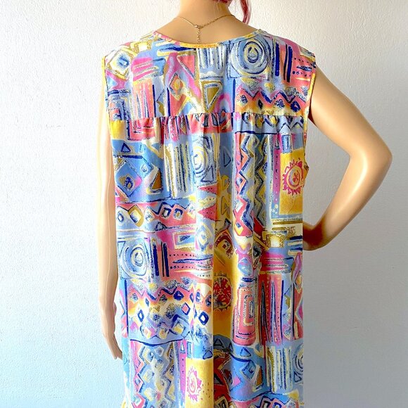 Plus Size House Dress Lounge Dress Casual Summer Midi Dress Abstract Colorful 1X - Picture 3 of 9